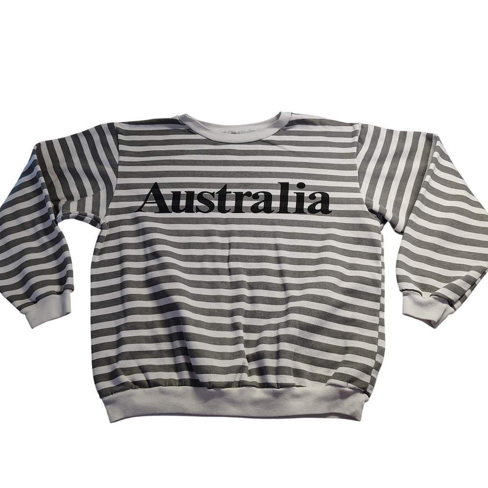 Australia striped Sweatshirt Crewneck Pullover Long Sleeve Gray White women's L